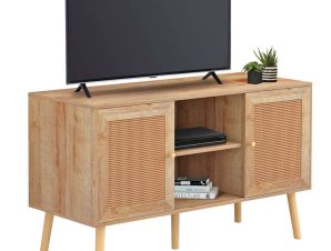 Έπιπλο Τηλεόρασης Colm HM9223.11 Με Πόρτες Rattan 120x39x56,5cm Μελαμίνης Natural