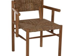 Πολυθρόνα HM9378 64Χ61Χ84cm Από Μασίφ Ξύλο Teak & Ψάθα Natural