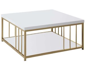 Τραπέζι Σαλονιού Zenn 618BLY1134 90x90x40cm White-Gold