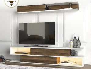 Σύνθεση Τηλεόρασης Με Φως Led Manet 0228202 180×29,5x39cm Walnut-White