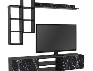 Σύνθετο Τηλεόρασης Duana 0235967 180x38x35,7cm Black Marble Effect – Black