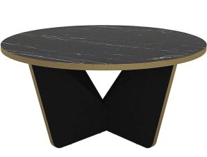 Τραπεζάκι Σαλονιού Lagerta 0241030 Φ75x35cm Marble Effect Black-Gold