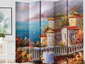 Ελαιογραφία, Θέα στη Θάλασσα Ελλάδα – Διακοπές Παραβάν 80×180 cm [Δίφυλλο]